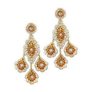 MIGUEL ASES CHLOE GOLD & WHITE 3 DROP CHANDELIER