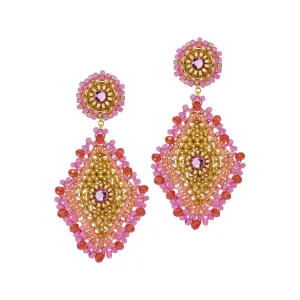 MIGUEL ASES GOLDEN PINK CRYSTAL DROP EARRINGS