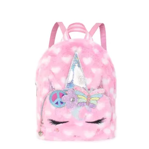 Miss Gwen Unicorn Peace Sign Heart-Printed Plush Mini Backpack