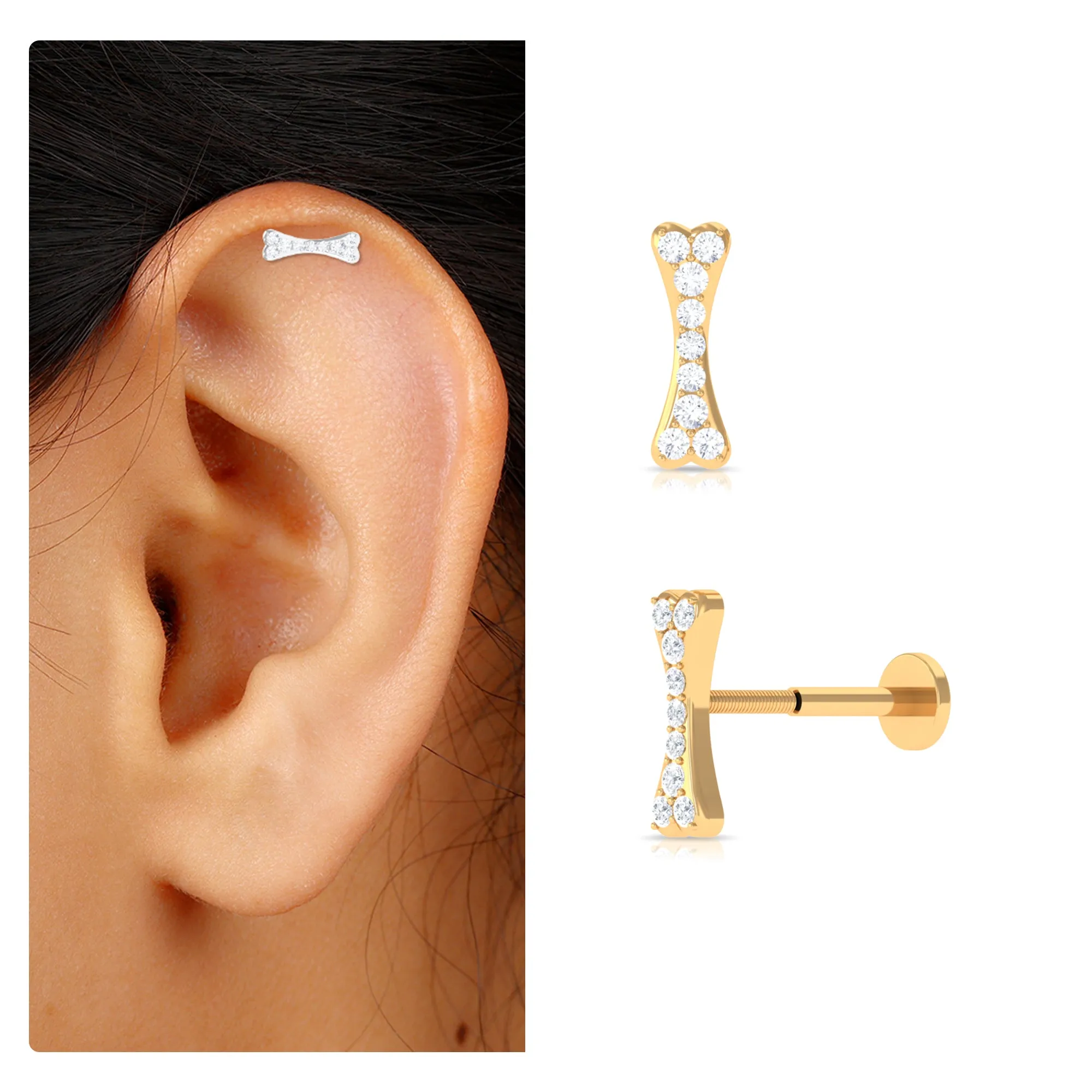 Moissanite Dog Bone Earring for Helix Piercing