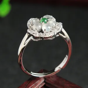 Natural Jade Ring Jadeite Silver Adjustable Ring WR3