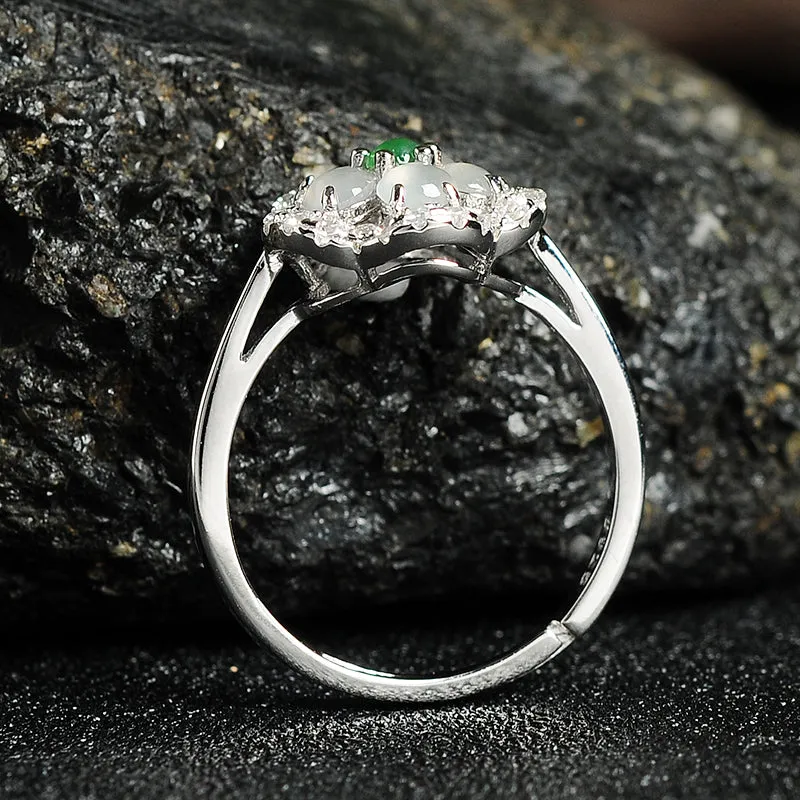 Natural Jade Ring Jadeite Silver Adjustable Ring WR3