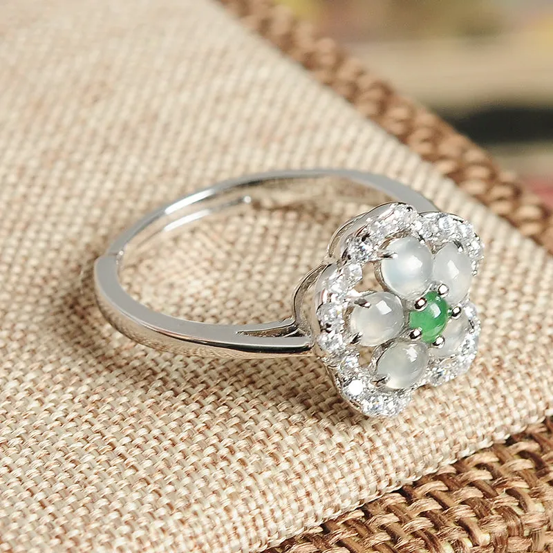 Natural Jade Ring Jadeite Silver Adjustable Ring WR3