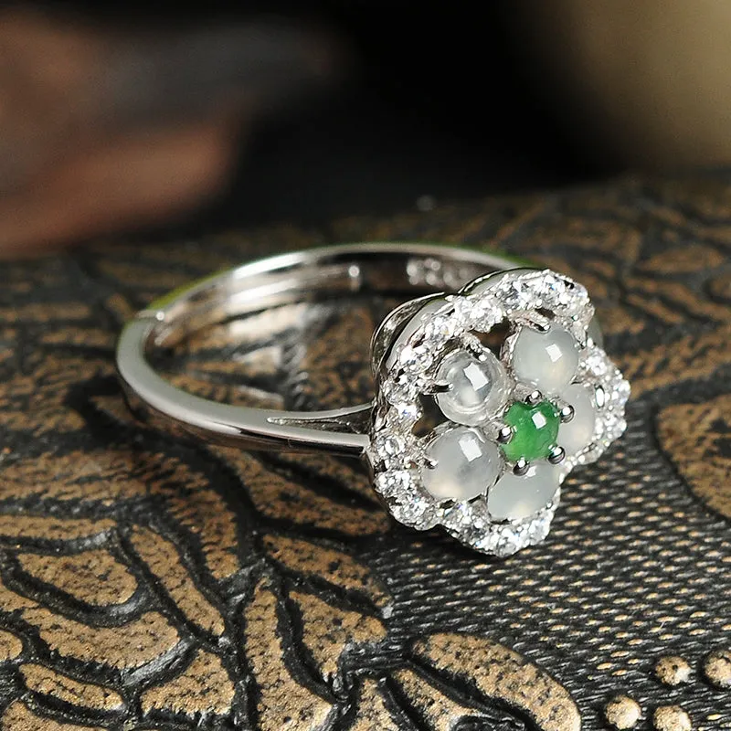 Natural Jade Ring Jadeite Silver Adjustable Ring WR3