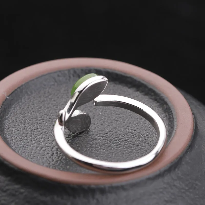 Natural Jade Ring Nephrite Silver Adjustable Ring ZNRG150
