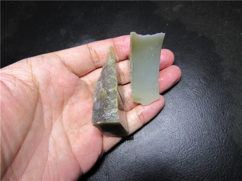 Natural Kunlun Jade Rough Nephrite Raw (21.94g, 35X32X20mm) & (32.51g, 55X26X16mm)