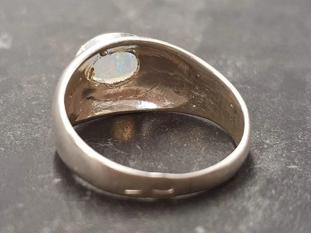 Natural Opal Ring - Vintage Dome Ring - Opal Wide Band