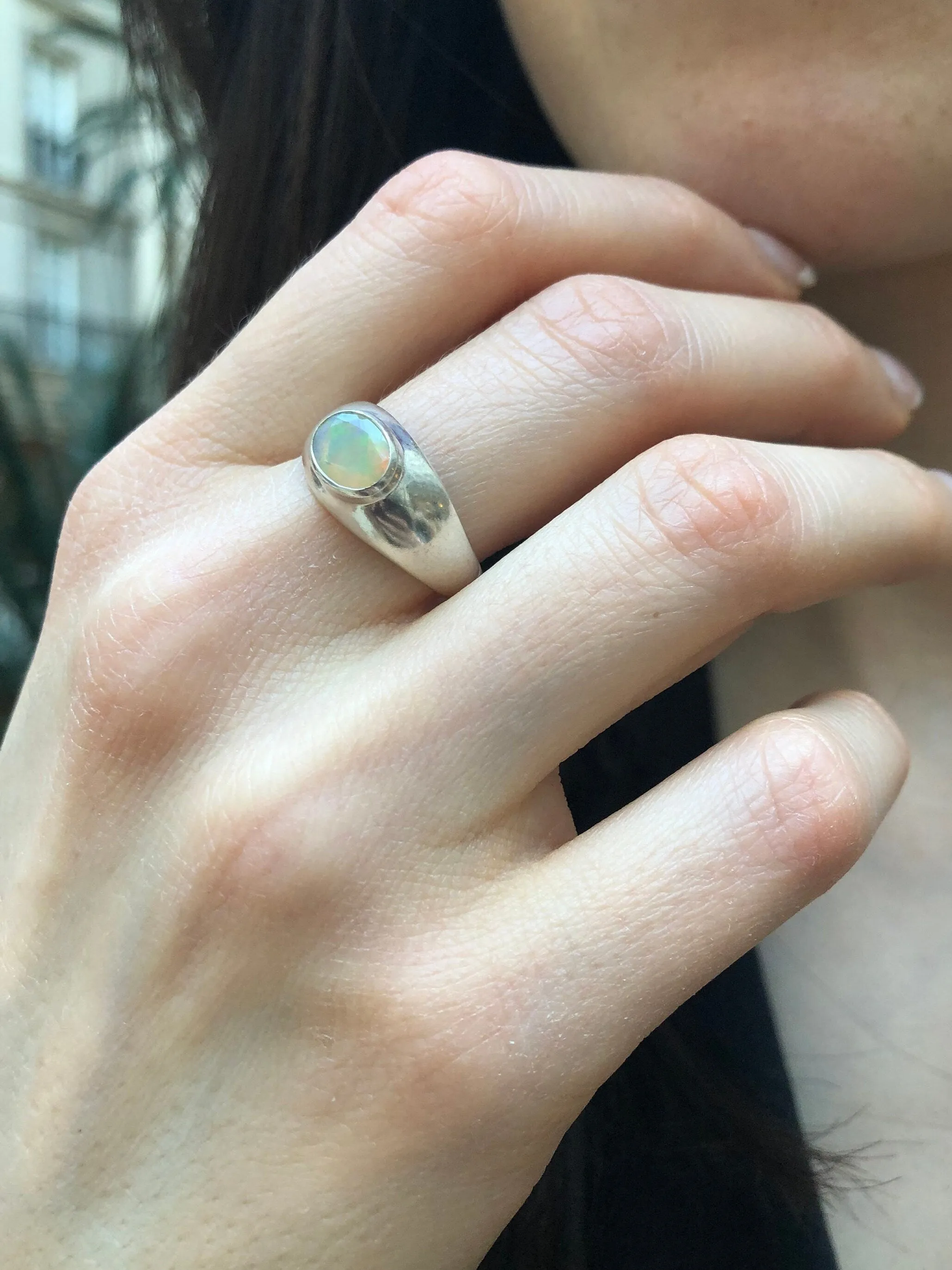 Natural Opal Ring - Vintage Dome Ring - Opal Wide Band
