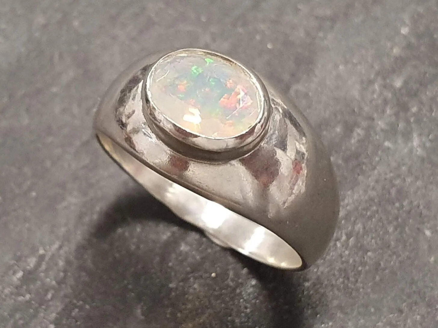 Natural Opal Ring - Vintage Dome Ring - Opal Wide Band