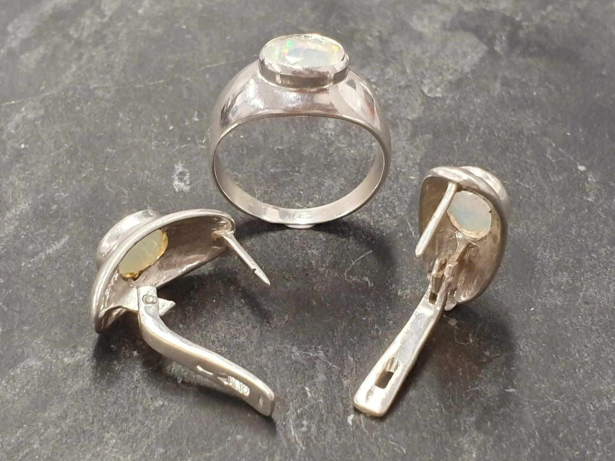 Natural Opal Ring - Vintage Dome Ring - Opal Wide Band
