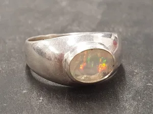Natural Opal Ring - Vintage Dome Ring - Opal Wide Band