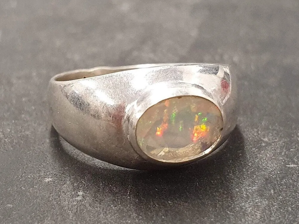 Natural Opal Ring - Vintage Dome Ring - Opal Wide Band