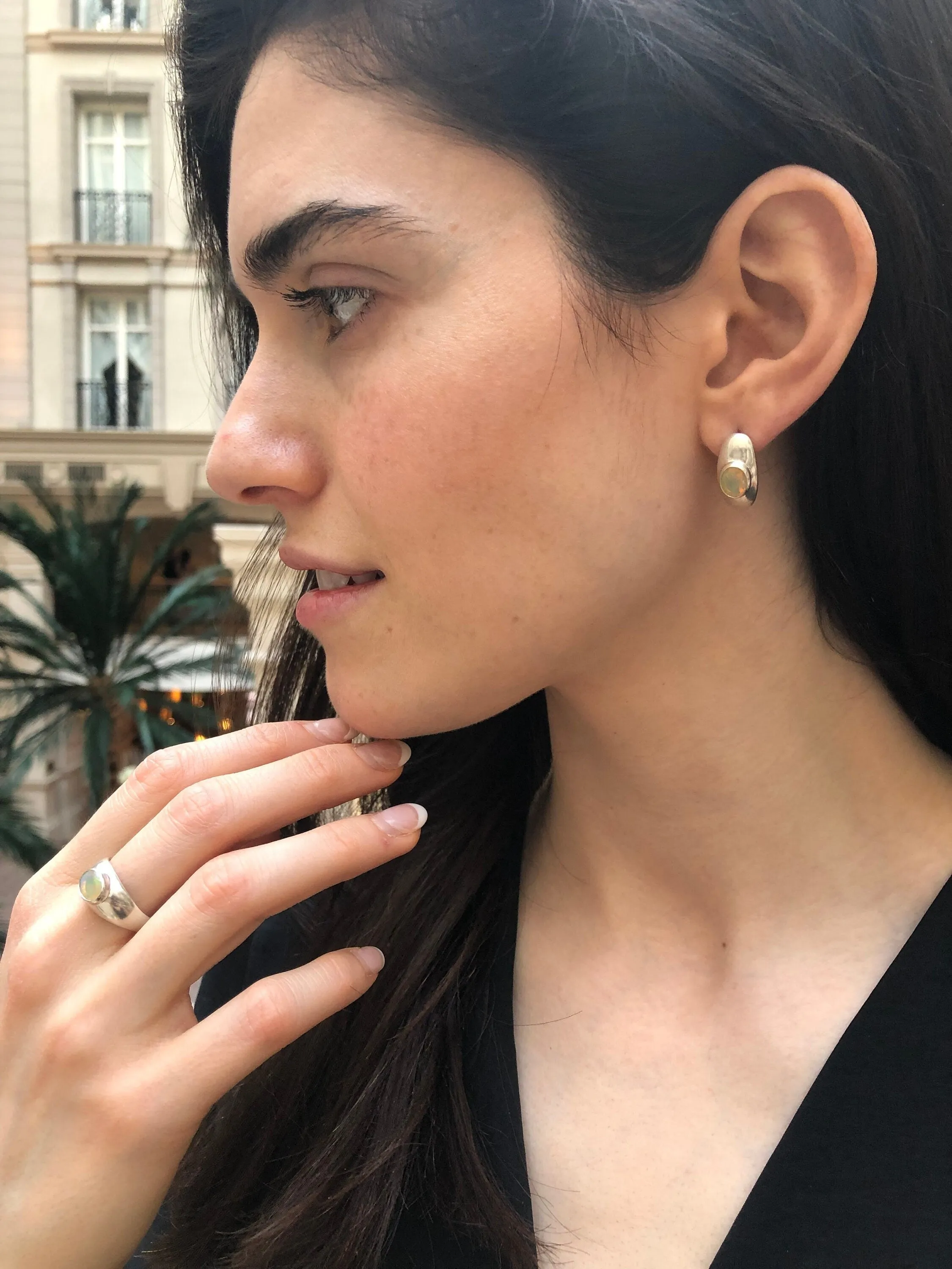 Natural Opal Ring - Vintage Dome Ring - Opal Wide Band