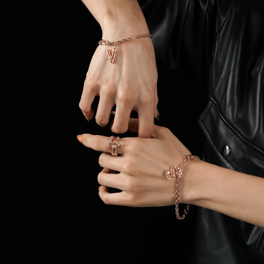 New Alphabet S Bracelet [Champagne/White gems]