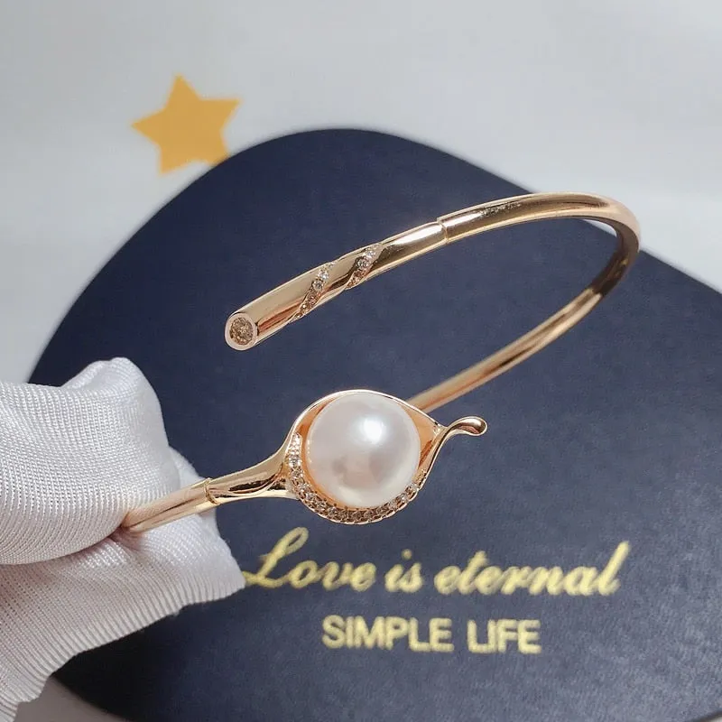 New Leaf Bracelet Zircon Mosaic Natural Freshwater Pearl Elastic Bracelet