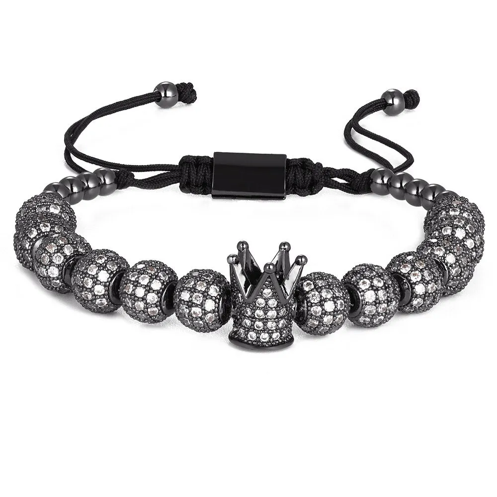 New Luxury Men Bead Bracelet Jewelry Charm 6MM Micro Pave CZ Ball Macrame Handmade Bangles