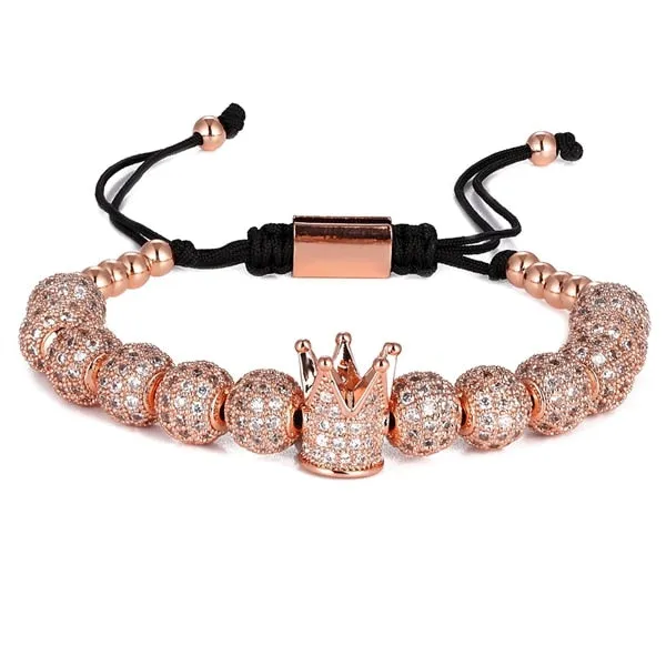 New Luxury Men Bead Bracelet Jewelry Charm 6MM Micro Pave CZ Ball Macrame Handmade Bangles