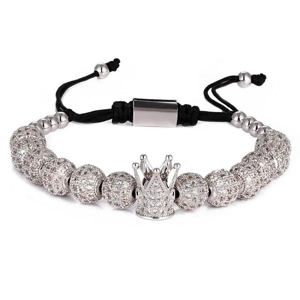 New Luxury Men Bead Bracelet Jewelry Charm 6MM Micro Pave CZ Ball Macrame Handmade Bangles