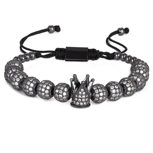 New Luxury Men Bead Bracelet Jewelry Charm 6MM Micro Pave CZ Ball Macrame Handmade Bangles