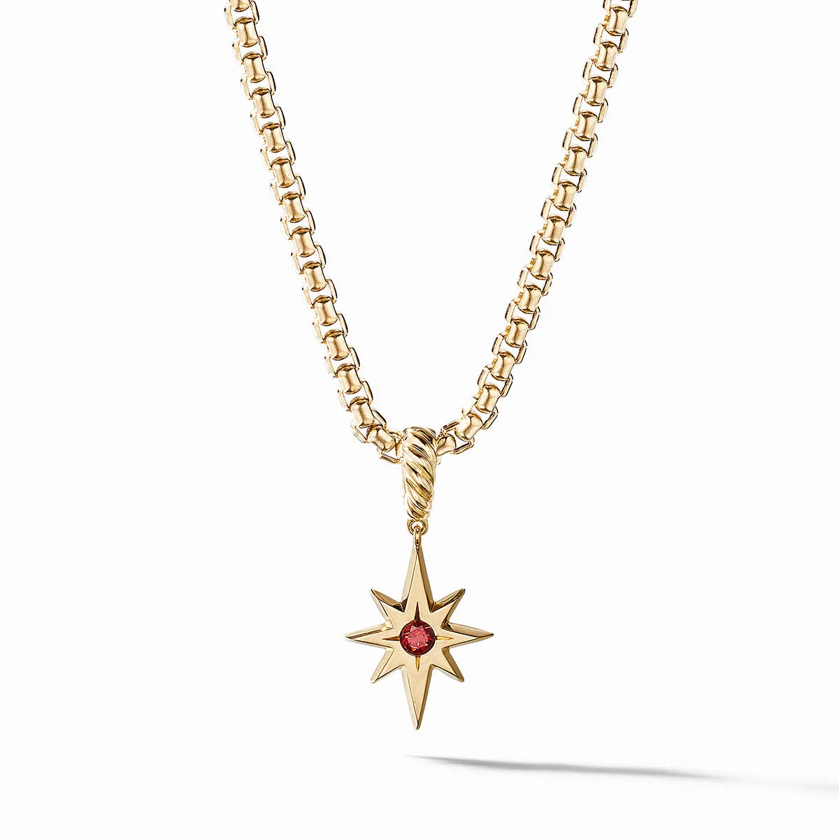 North Star Birthstone Amulet in 18K Yellow Gold with Garnet