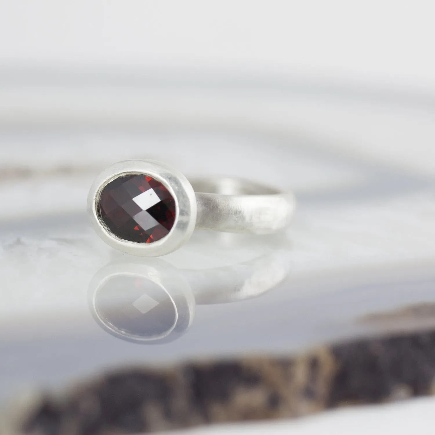Oval Garnet Stone Set Ring