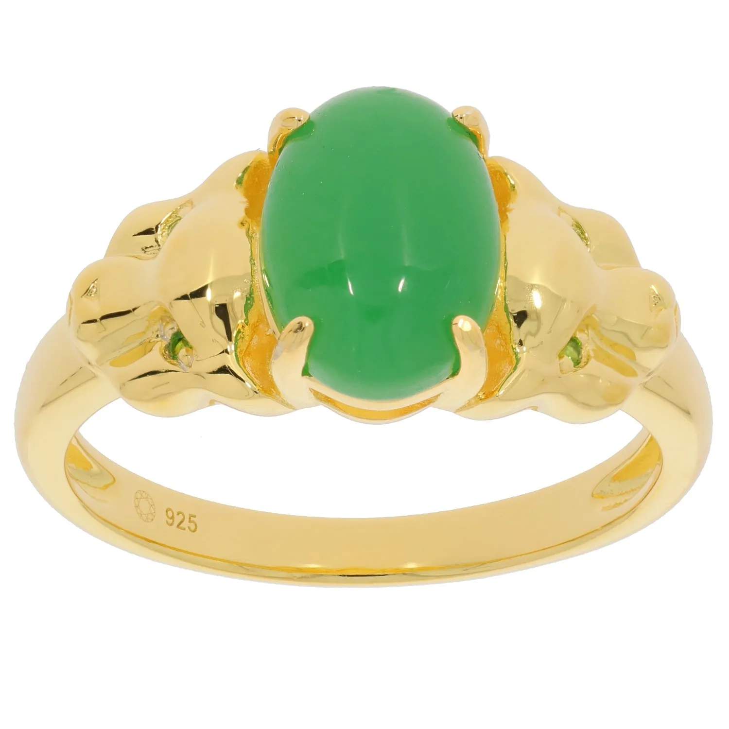 Oval Green Jade Sterling Silver Ring with Accent