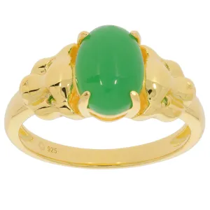 Oval Green Jade Sterling Silver Ring with Accent