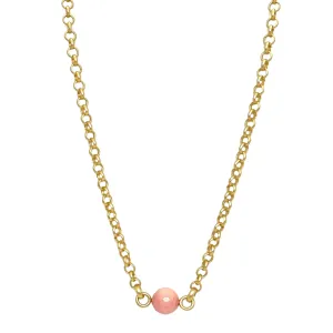 Pink Coral Jade on Matte Gold Rolo Chain Necklace