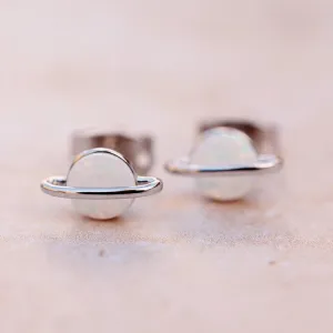 PURA V WHITE OPAL SATURN EARRINGS
