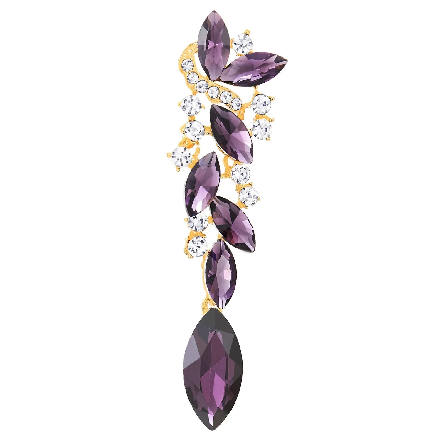 Purple Violet Art Deco Prom Rhinestone Marquise Cluster Chandelier Long Dangle Statement Earrings