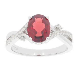 Red Garnet Sterling Silver Ring with Diamond Accent