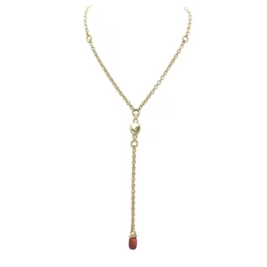 Red Sponge Coral Matte Gold Rolo Chain Y Necklace