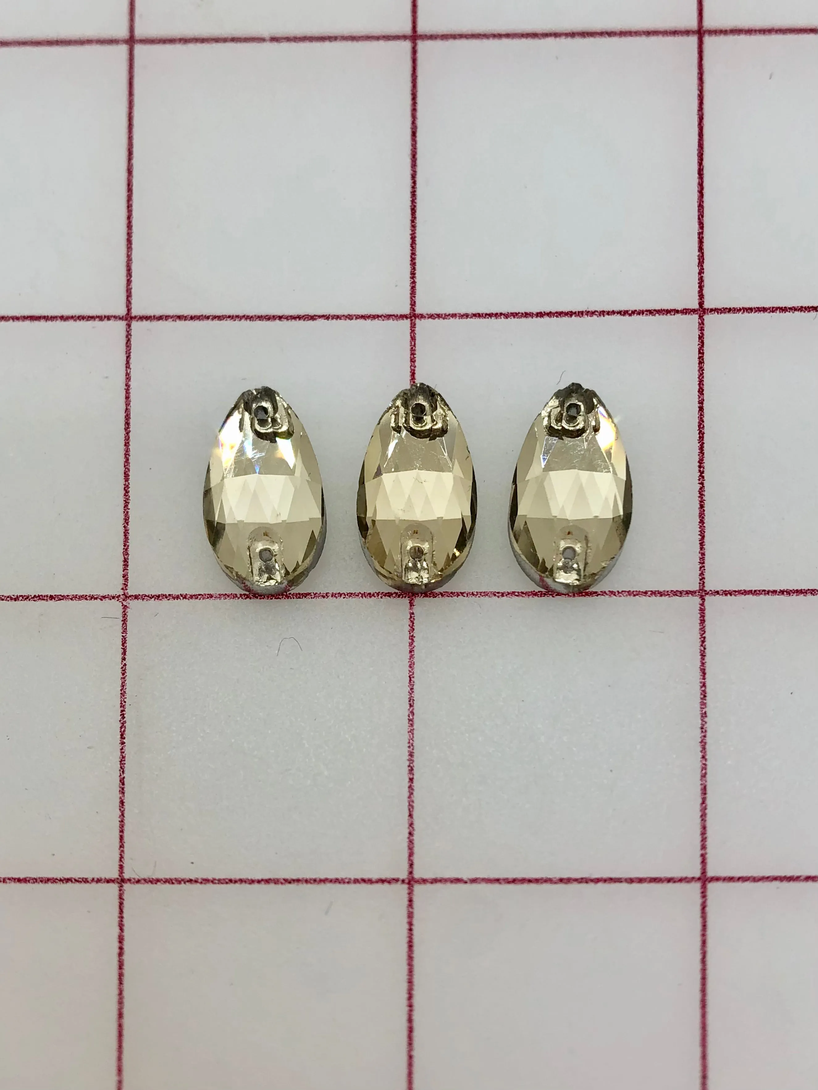 Rhinestones - 10x18mm Czech "Bright-Cut" Gold Silk Pear-Shape Sew-On