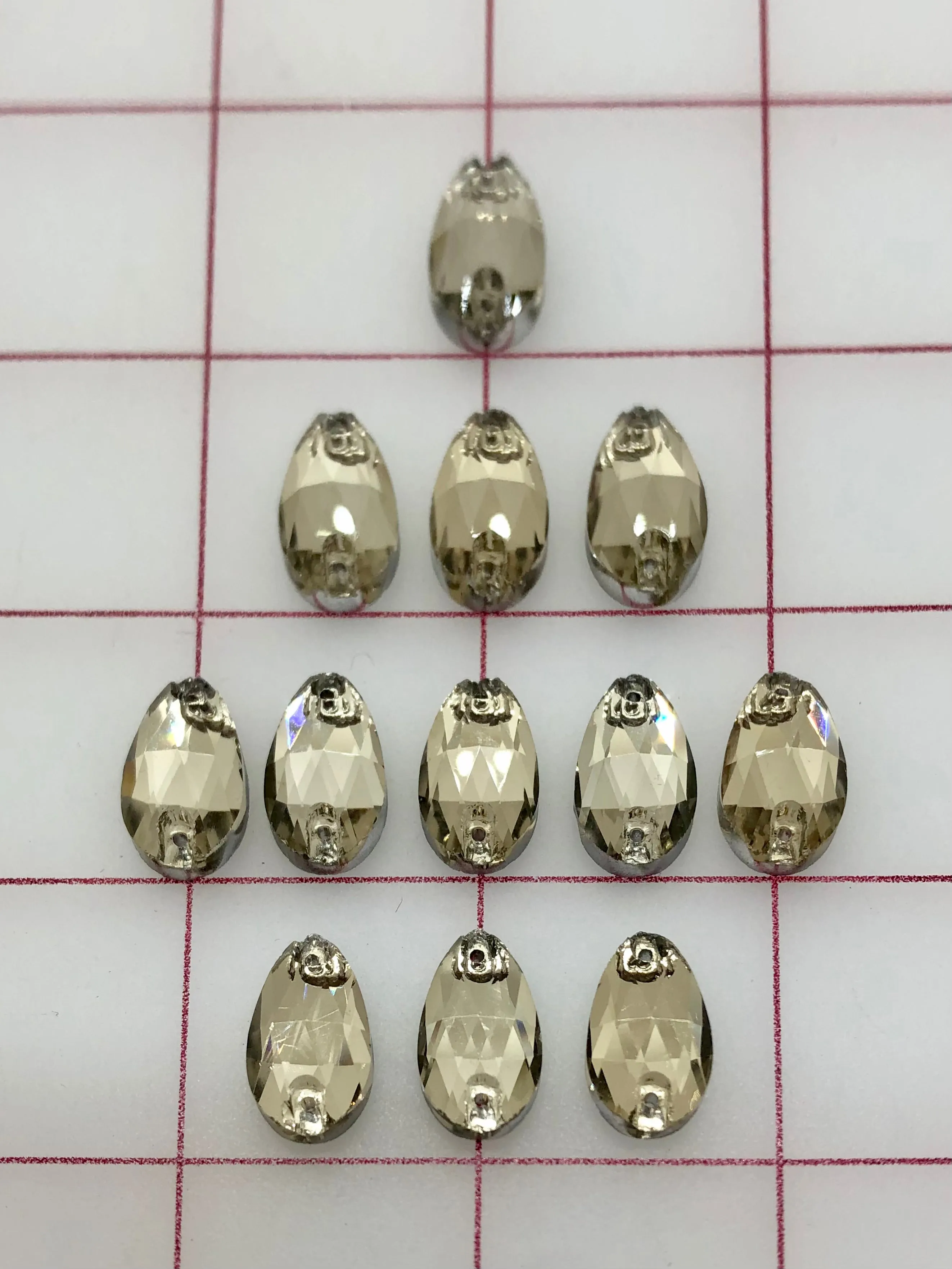Rhinestones - 10x18mm Czech "Bright-Cut" Gold Silk Pear-Shape Sew-On