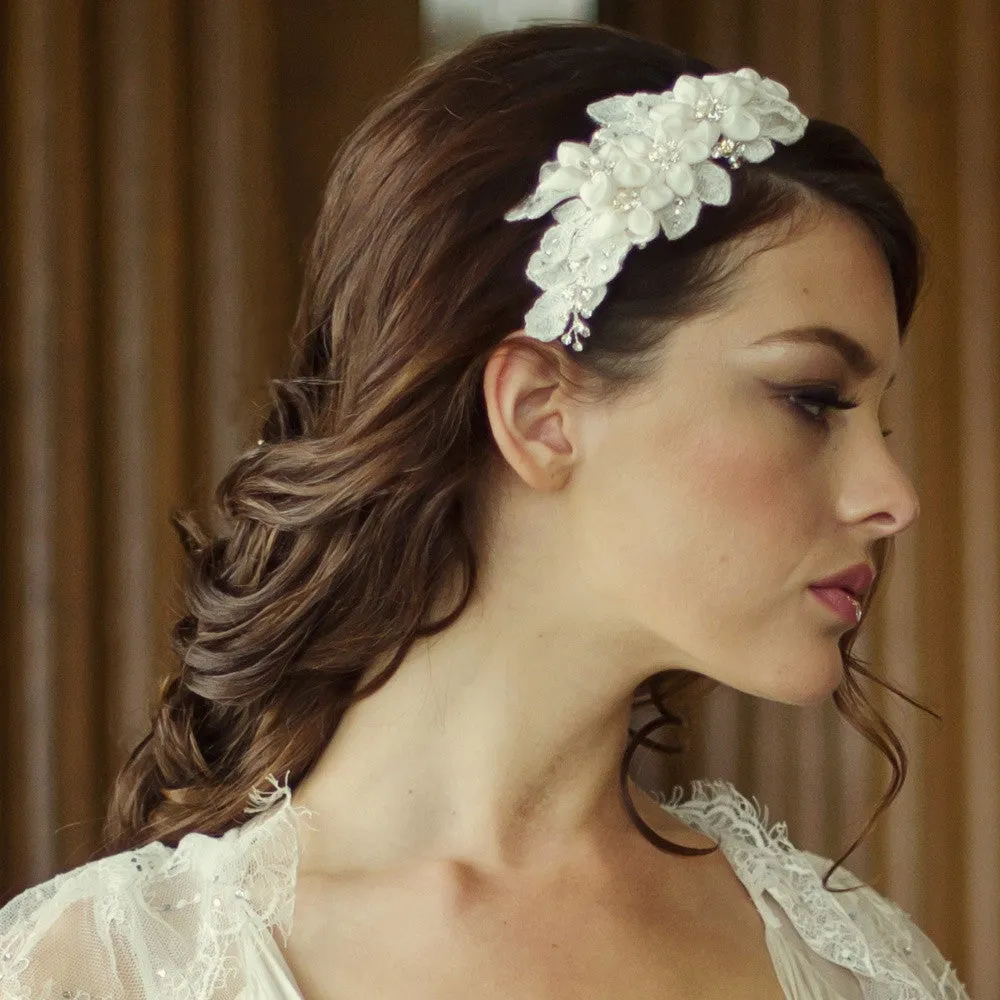 SassB Grace Flower and Pearl Hair Band Tiara
