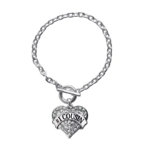 Silver #1 Cousin Pave Heart Charm Toggle Bracelet