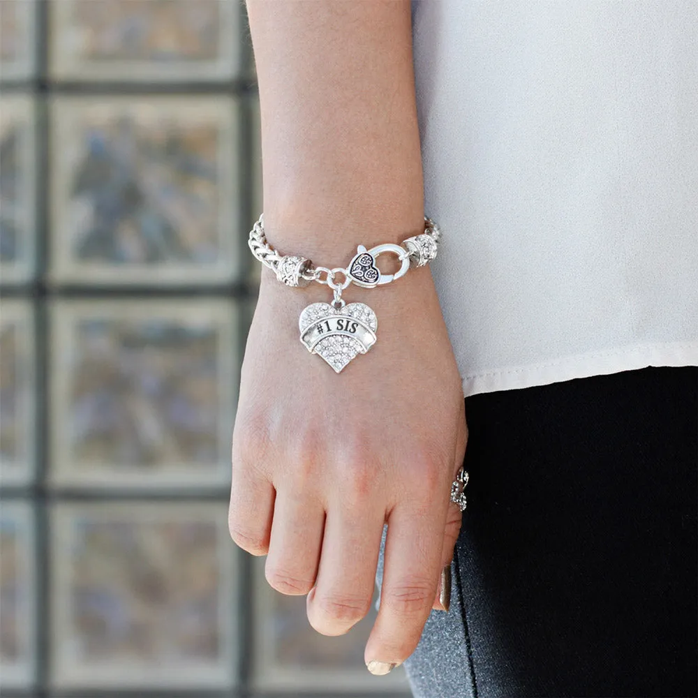 Silver #1 Sis Pave Heart Charm Braided Bracelet