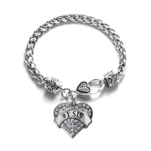 Silver #1 Sis Pave Heart Charm Braided Bracelet