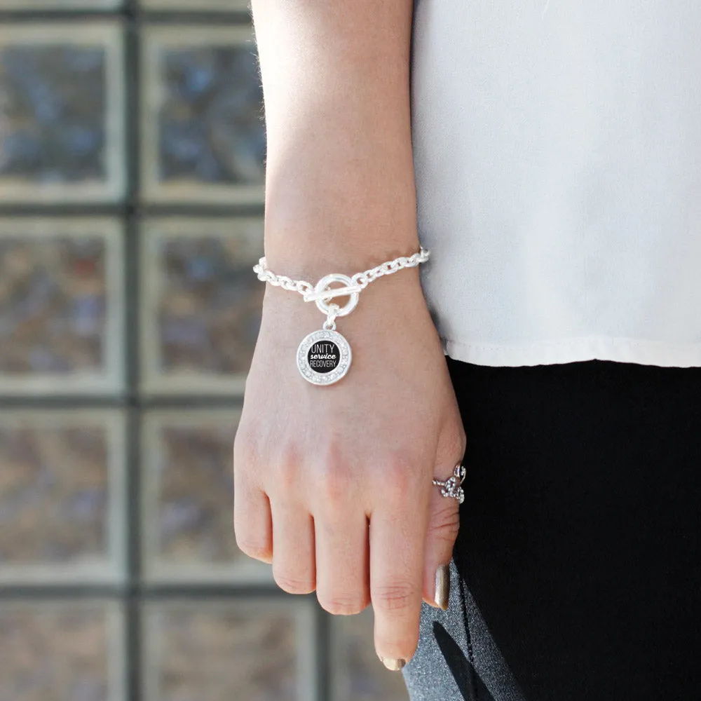 Silver Alcoholics Anonymous Circle Charm Toggle Bracelet