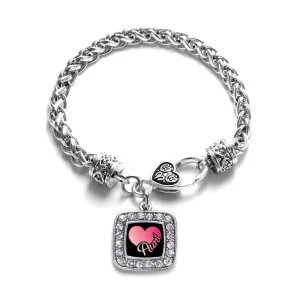 Silver Aunt Square Charm Braided Bracelet