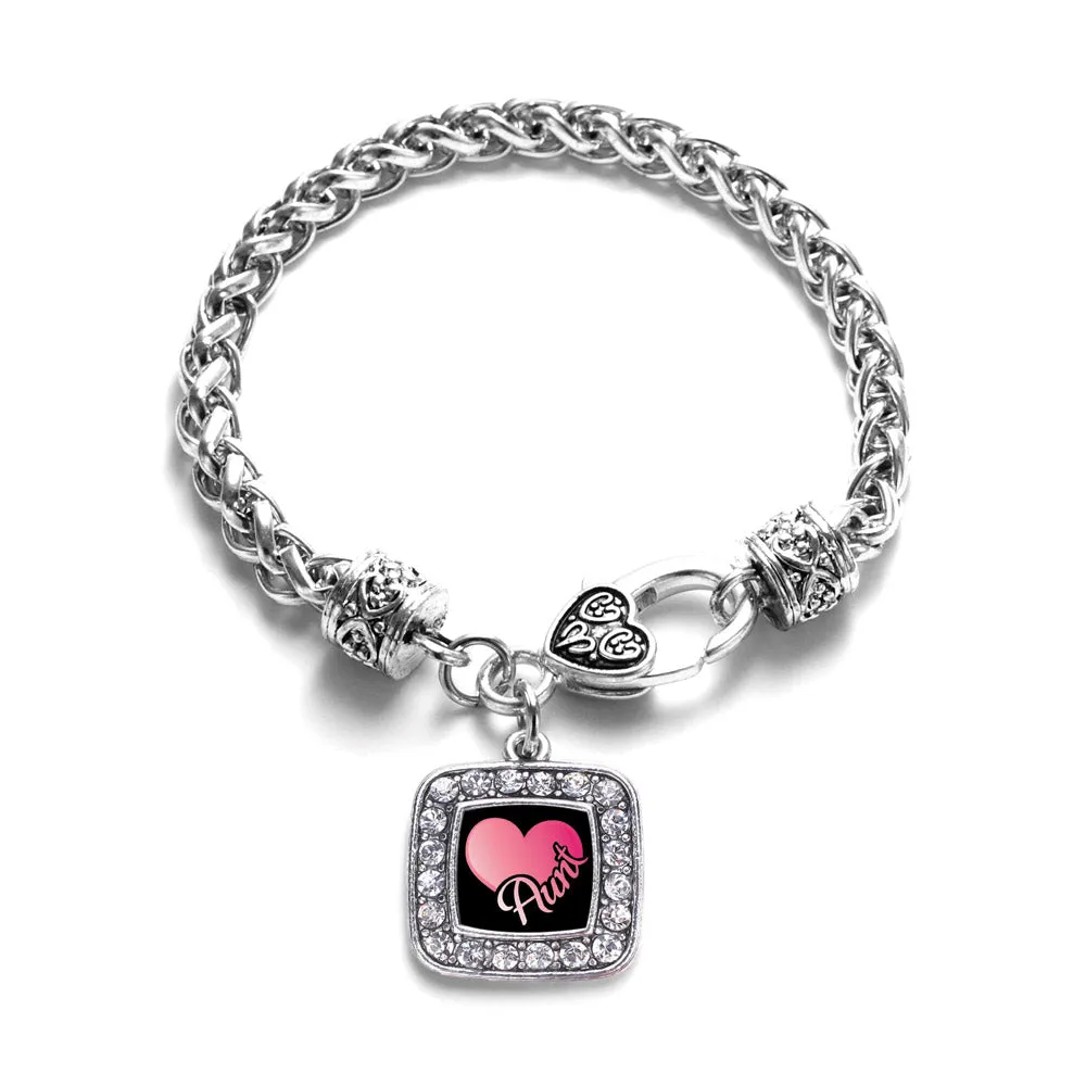 Silver Aunt Square Charm Braided Bracelet