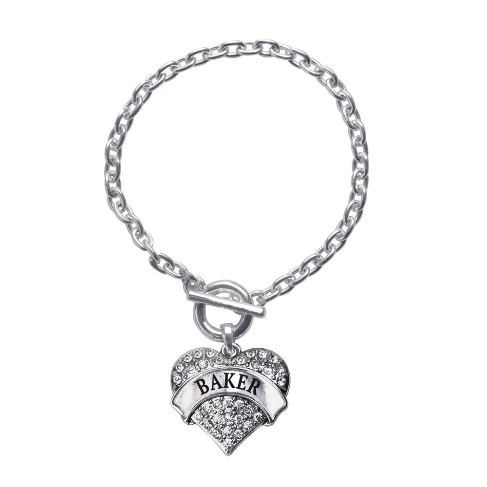 Silver Baker Pave Heart Charm Toggle Bracelet