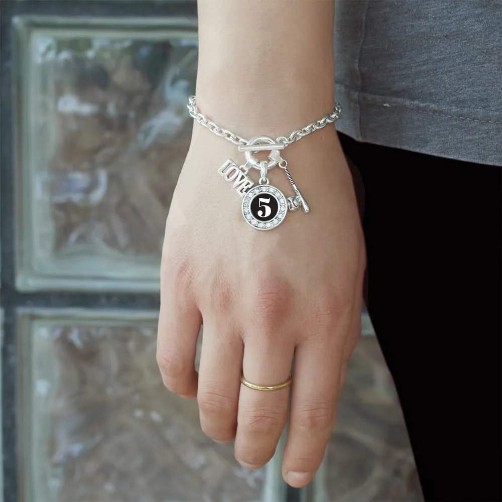 Silver Baseball Bat - Sports Number 5 Circle Charm Toggle Bracelet