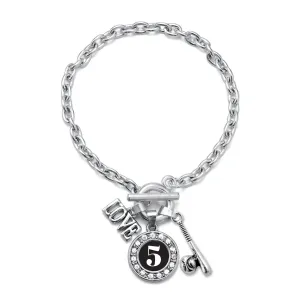 Silver Baseball Bat - Sports Number 5 Circle Charm Toggle Bracelet