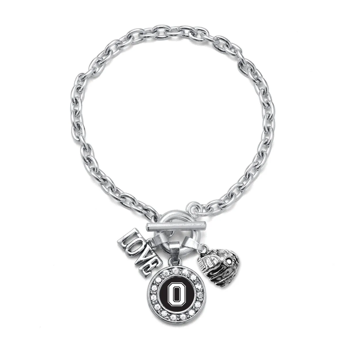 Silver Baseball Glove - Sports Initial O Circle Charm Toggle Bracelet