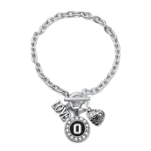 Silver Baseball Glove - Sports Initial O Circle Charm Toggle Bracelet