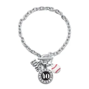 Silver Baseball - Sports Number 40 Circle Charm Toggle Bracelet