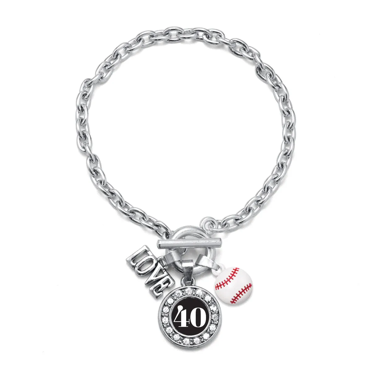 Silver Baseball - Sports Number 40 Circle Charm Toggle Bracelet