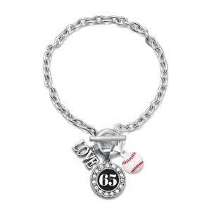Silver Baseball - Sports Number 65 Circle Charm Toggle Bracelet