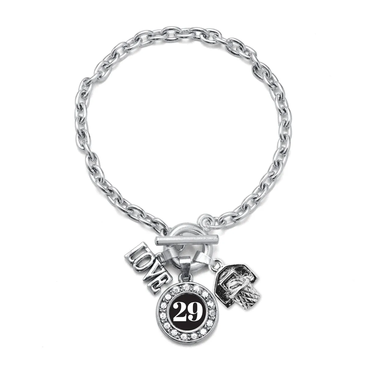 Silver Basketball Hoop - Sports Number 29 Circle Charm Toggle Bracelet